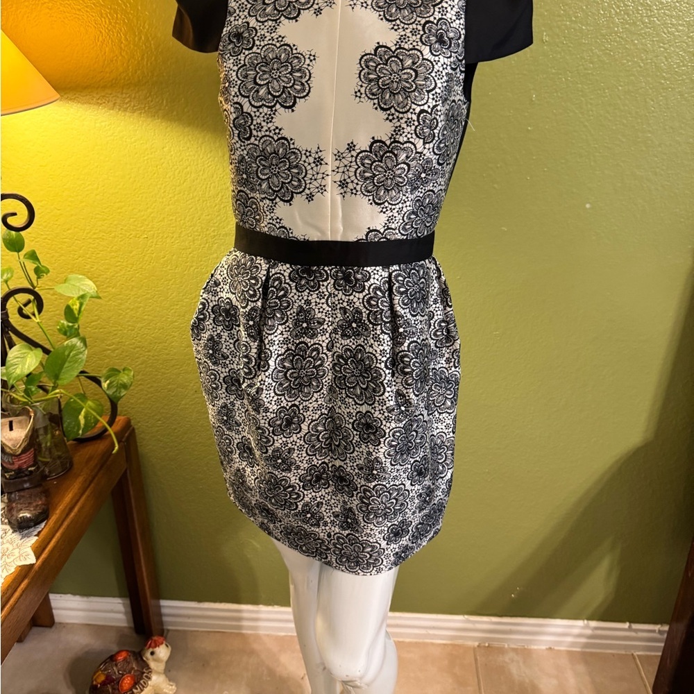 Tibi Black and White Floral Mini Dress